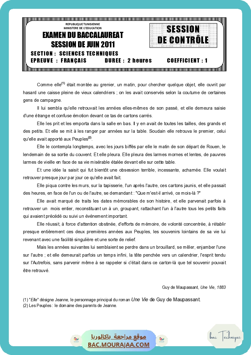 Sujet controle francais Bac 2011 – Section technique